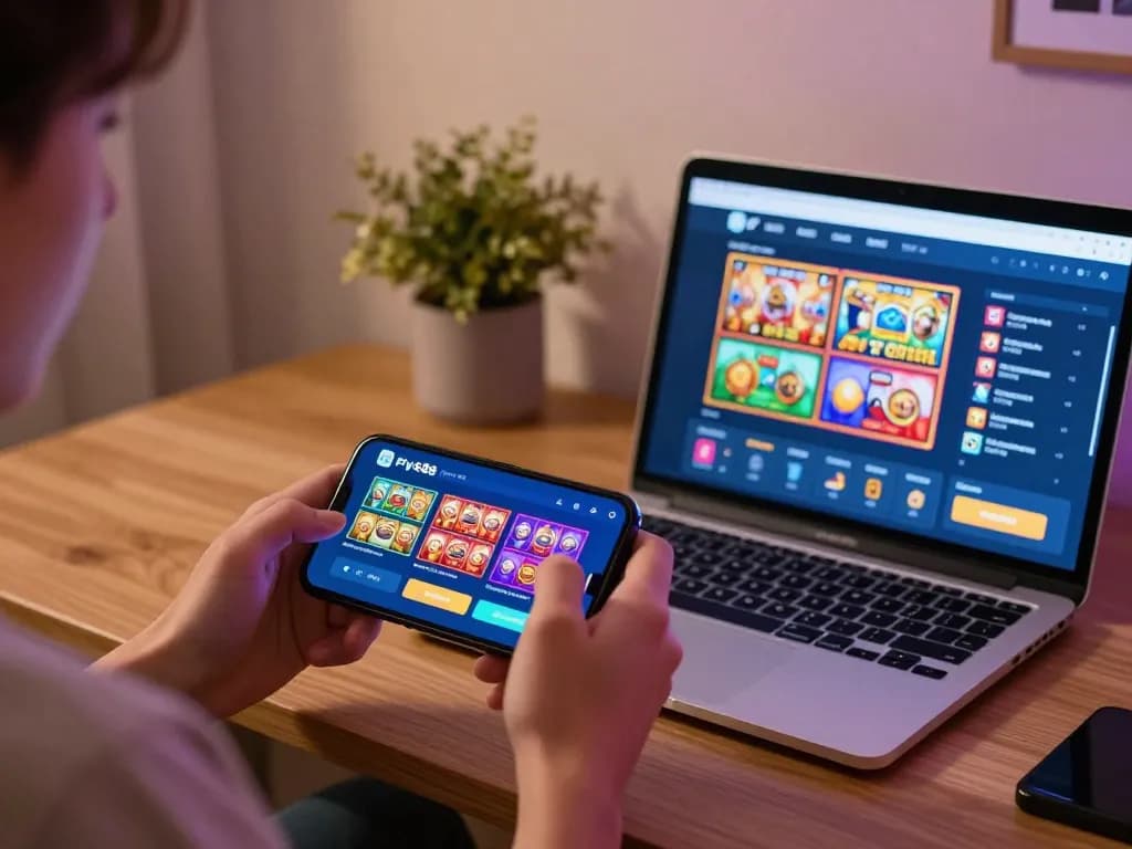 Engaging gameplay on nhà cái fly88 app with vibrant slots displayed on smartphone during cozy home setting