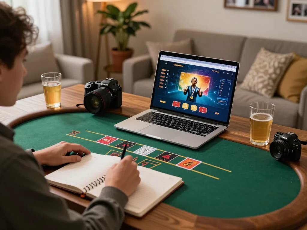 mb88 player engaging in live blackjack online, showcasing strategic gameplay and vibrant home setup