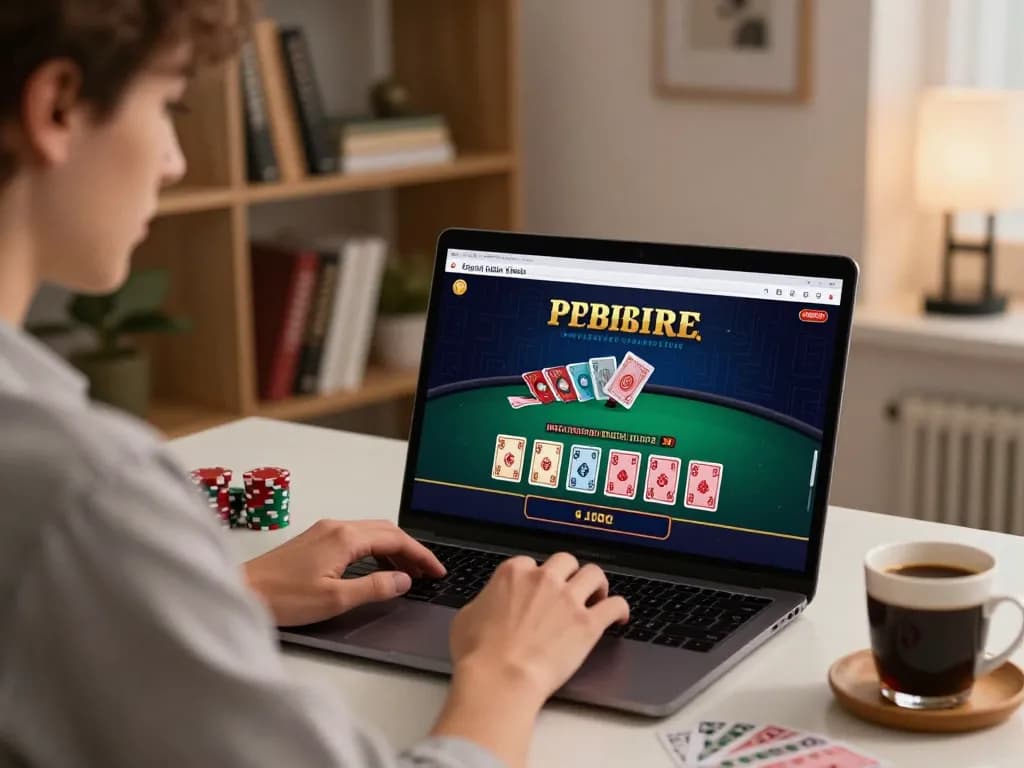 Player engaged in MM88 online blackjack strategy, focusing on gameplay and decision-making at home.