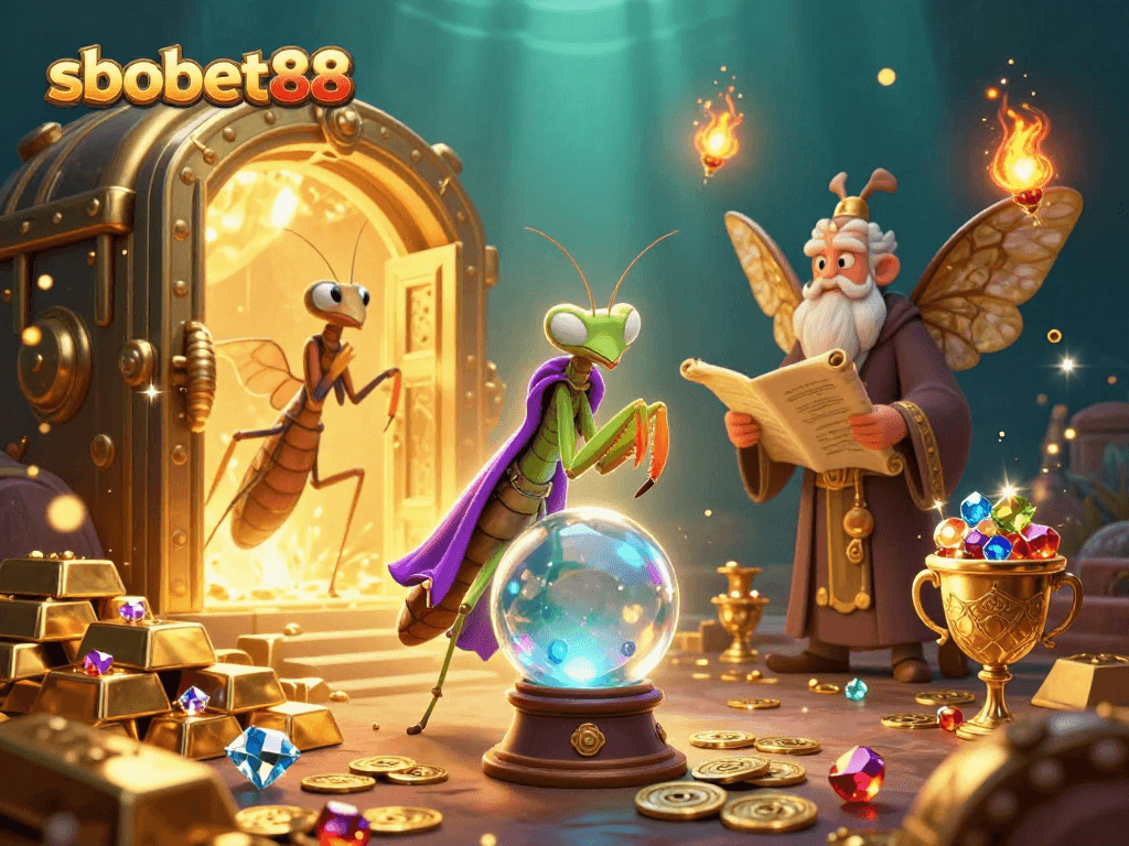 Experience fortune and fun with sbobet88 in this dynamic illustrated casino scene.