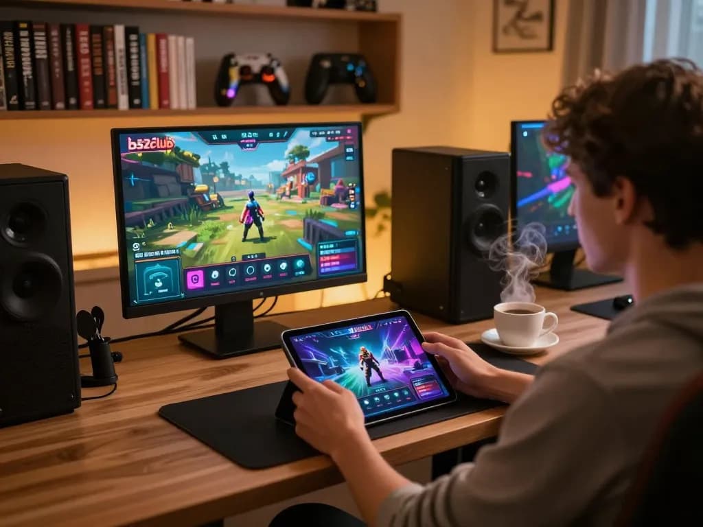b52club player engaged in online casino gaming with tablet displaying strategy tips