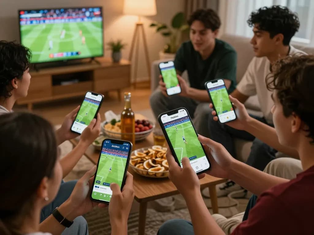 Socolive app interface engaging viewers during a live football match in a cozy living room.