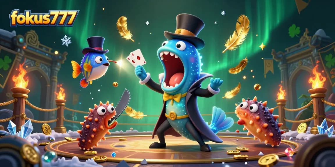 Experience the magic of fokus777 with a deep-sea gambling scene featuring vibrant characters and dynamic casino elements.