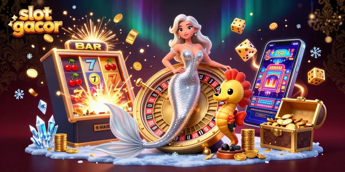 Experience thrilling slot gacor action with dynamic casino elements and a glamorous aesthetic illustration.