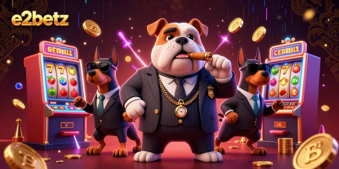 Experience thrilling fun at e2betz with a vibrant casino scene featuring slot machines and dynamic characters.