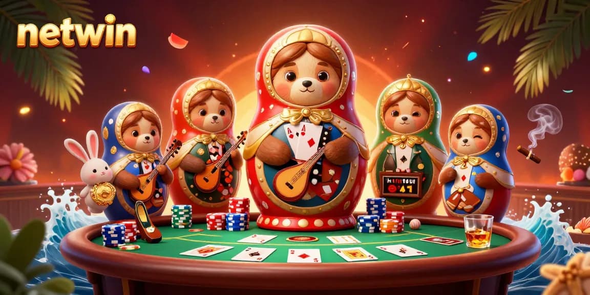 Experience thrilling poker action at netwin with colorful cartoon bears and dynamic casino elements.