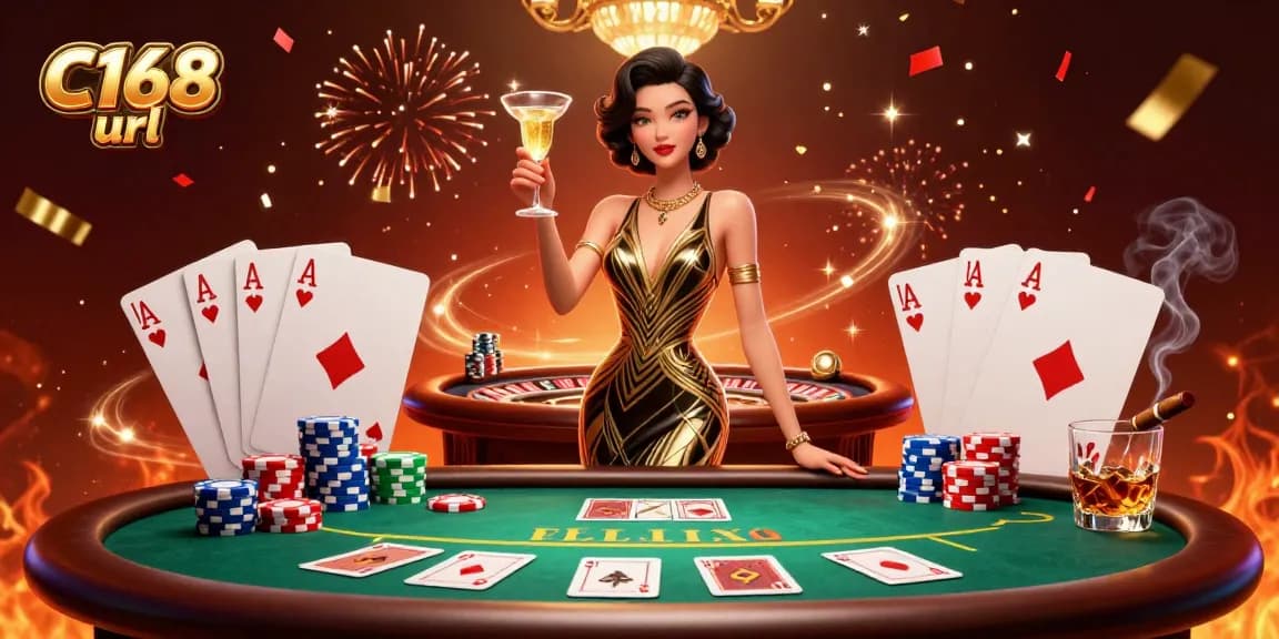 Experience the thrill of C168 url as an elegant Asian woman celebrates at an upscale casino.