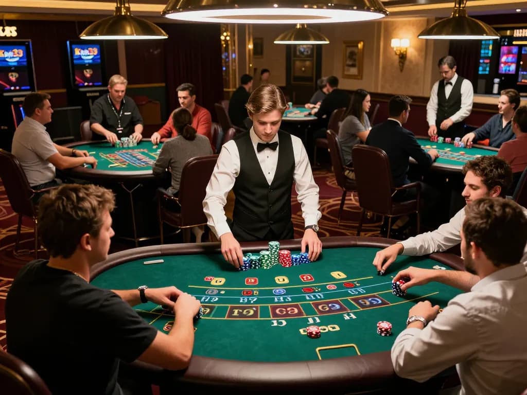 Engaging gameplay at king33 live casino tables with players and croupiers in action.