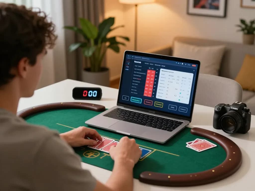 Engage in thrilling online poker gameplay with RUANGWD on your laptop in a cozy home environment.