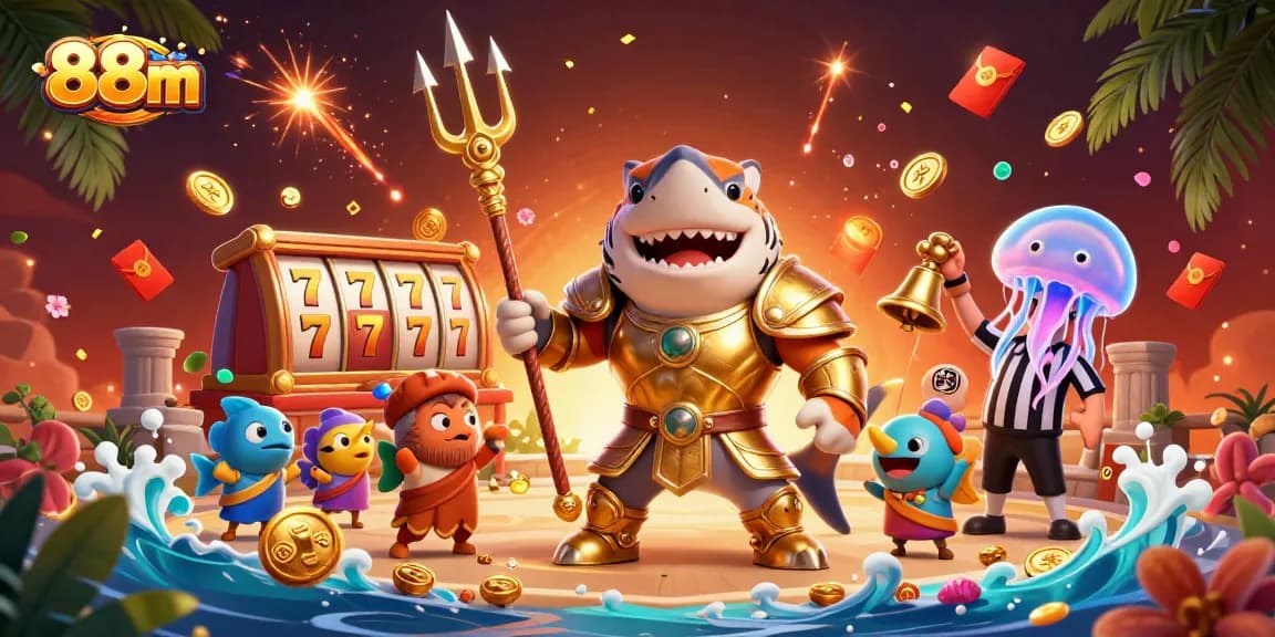 Experience thrilling 88m gaming action in an underwater colosseum with vibrant casino elements.
