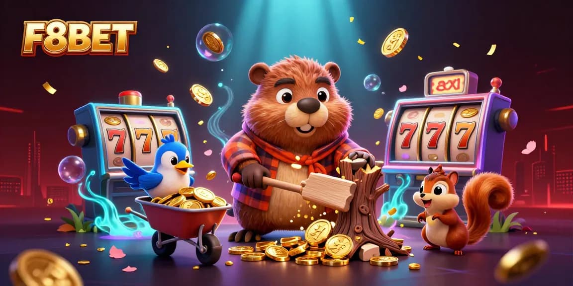 Experience big wins with F8BET's exciting slots as the beaver chops a tree raining coins!