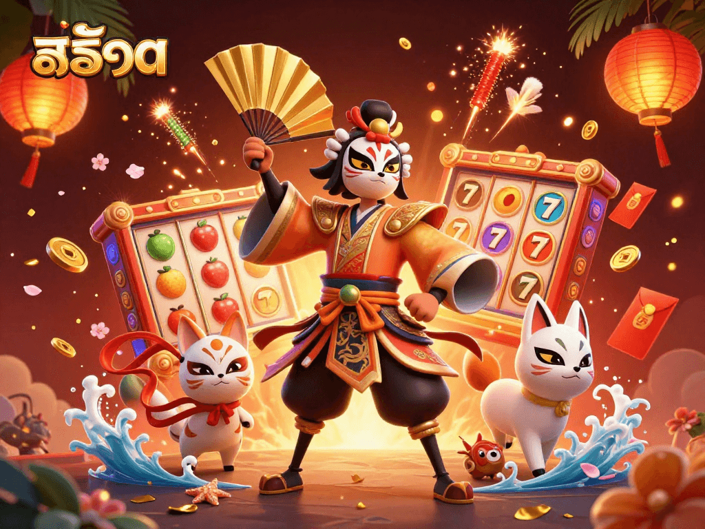 Spin the สล็อต reels with vibrant 3D characters in a lively casino atmosphere.