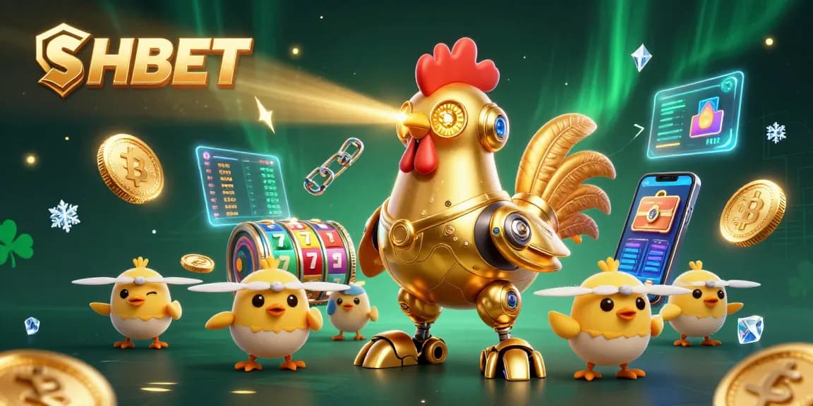 Experience thrilling gaming adventures with SH BET's vibrant illustration featuring a futuristic rooster.