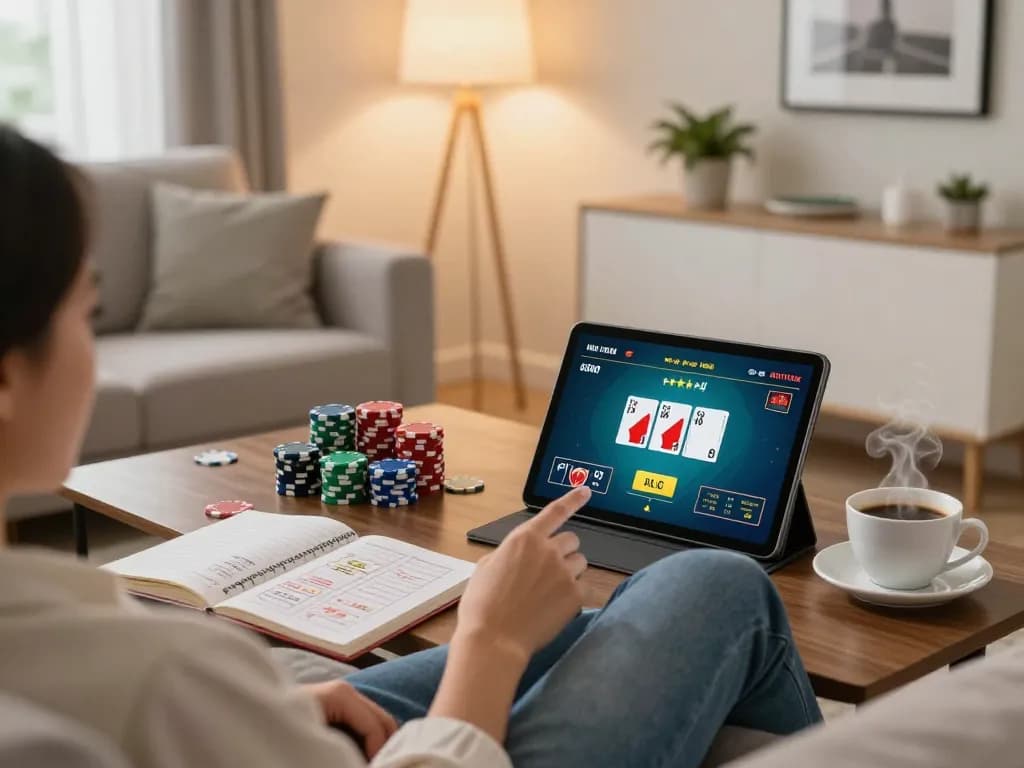 A player engaging in online blackjack at home with 98win app, showcasing dynamic gameplay and strategic elements.