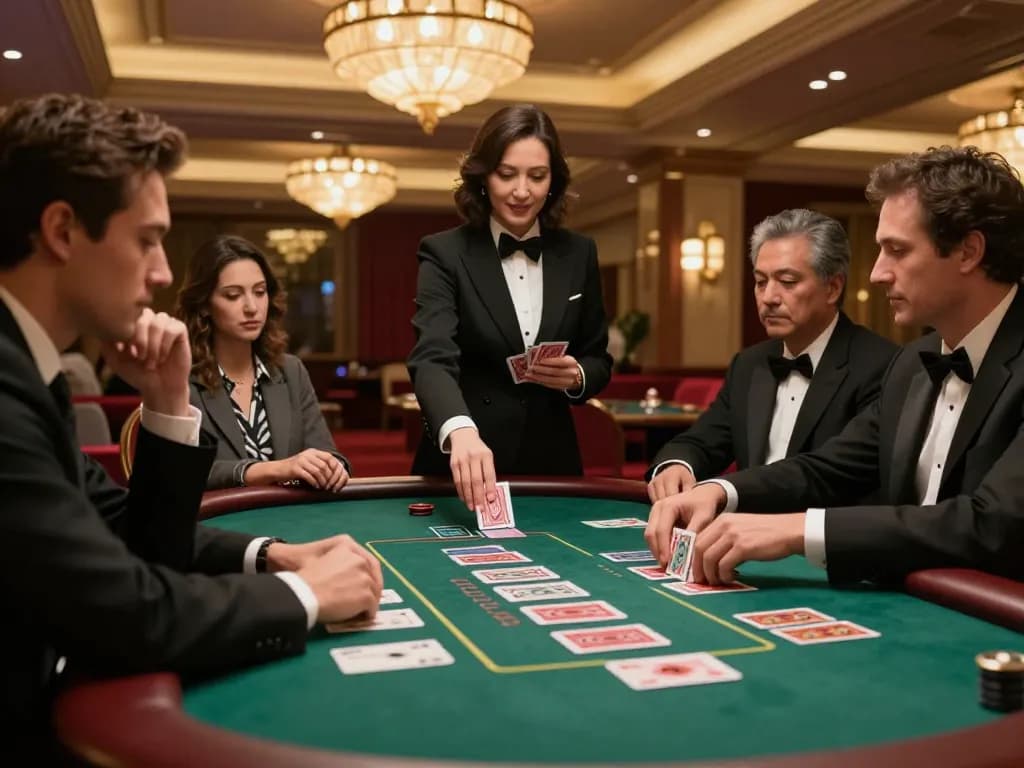 N188 players strategizing at a blackjack table, creating an immersive gambling atmosphere.
