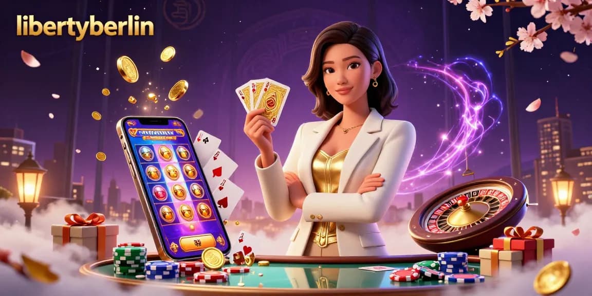 Engage with libertyberlin’s premium gaming experience featuring a powerful businesswoman and vibrant casino elements.