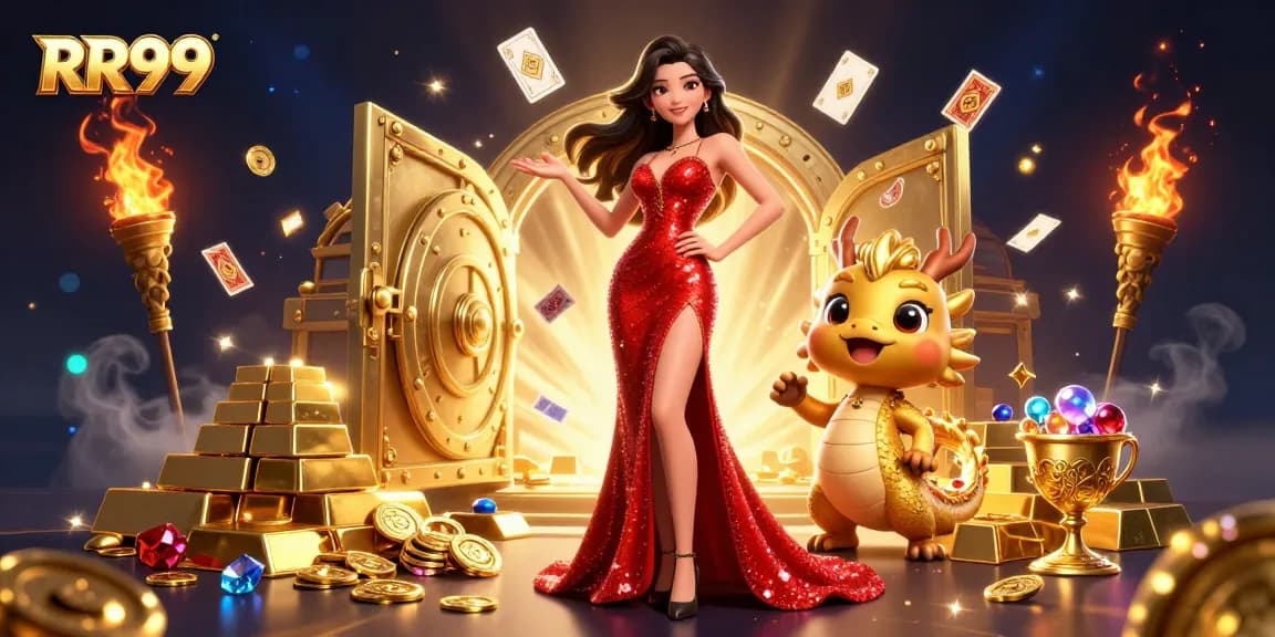 Win big at RR99 with a captivating 3D illustration showcasing vibrant casino excitement.