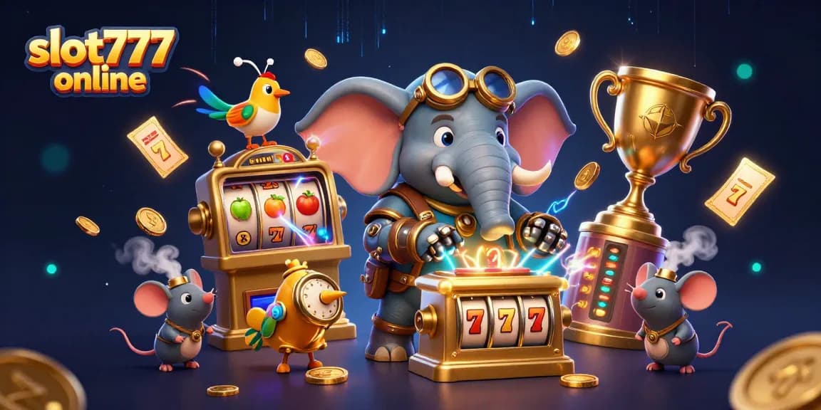 Spin to win at slot777 online with a steampunk elephant and dynamic gaming elements.
