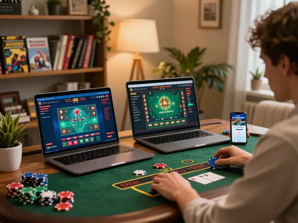 Situs togel enthusiasts engaging in strategic online gameplay using multiple devices for better odds.