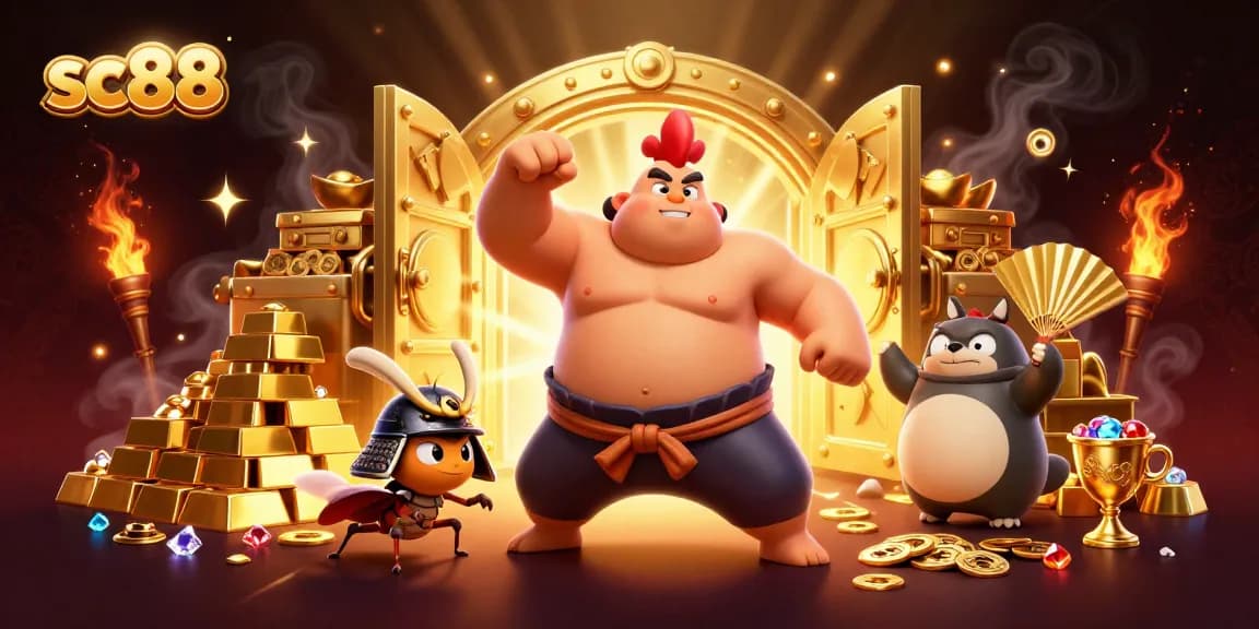 Engage with sc88's vibrant gaming scene featuring energetic characters and dynamic casino elements.