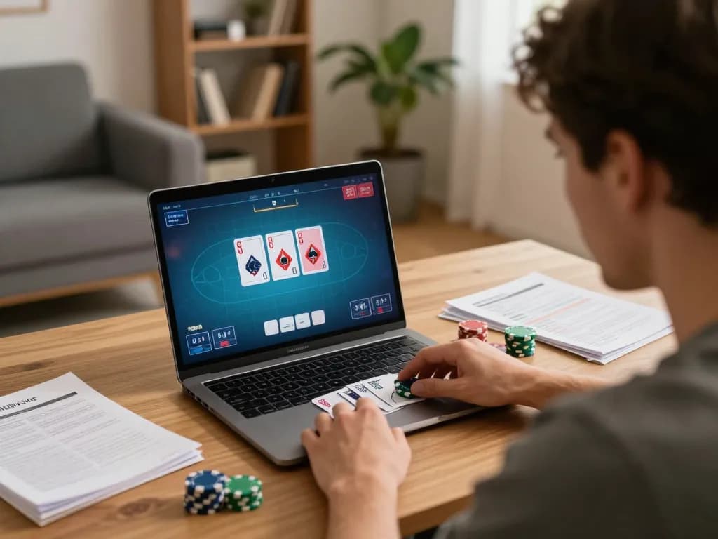 Playing online poker at home with lv88seo in focus, showcasing engaging game interface and strategy notes