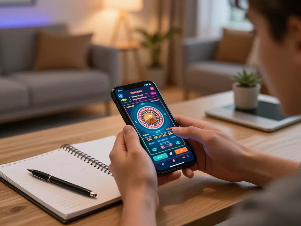 Player enjoying sc88 mobile app, experiencing thrilling roulette gameplay in a cozy home setting