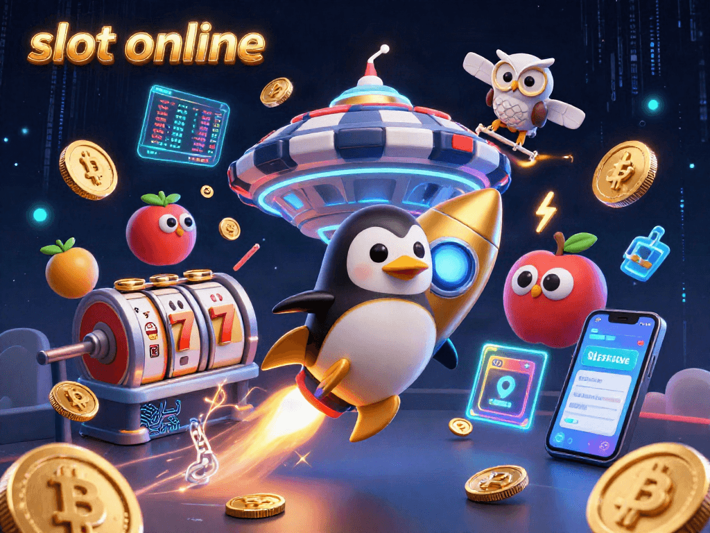Engage with the excitement of slot online gaming featuring vibrant characters and crypto elements.