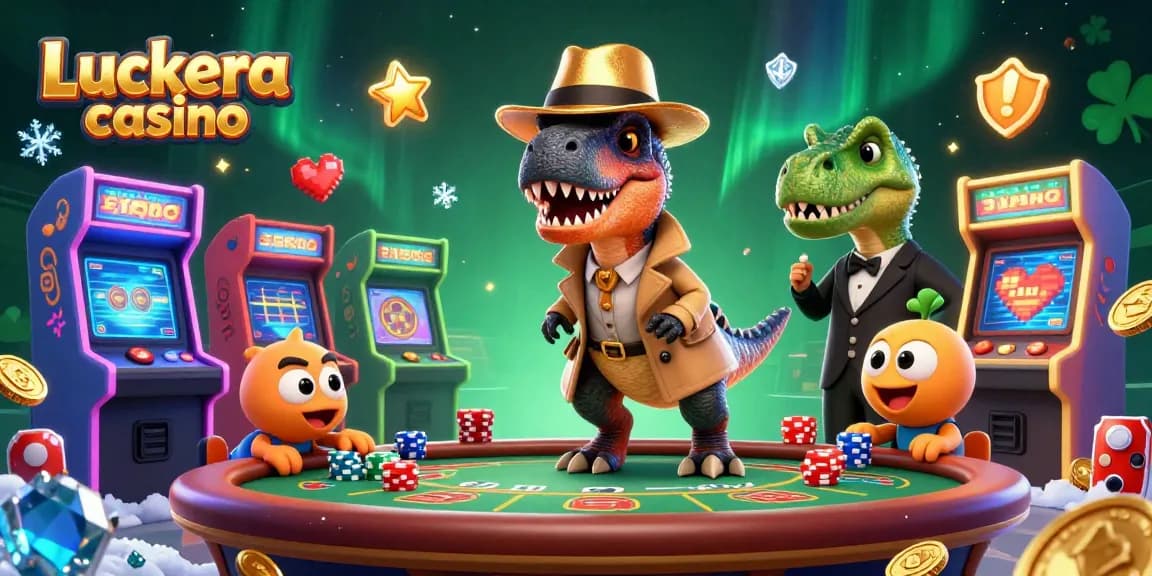 Experience the thrill of Luckera casino with vibrant scenes of animated card counters and casino games.