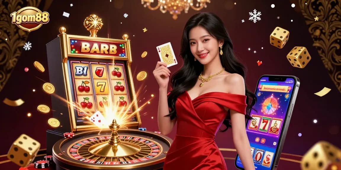 Experience excitement and wins with the 1gom88 casino, showcasing a stunning woman and dazzling roulette.