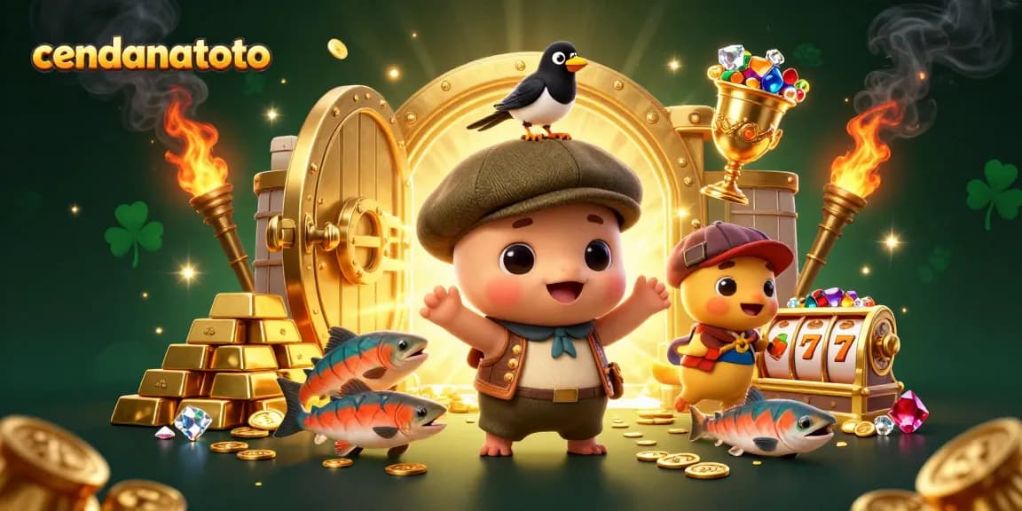 Cendanatoto players enjoy a vibrant 3D casino scene featuring baby Nessie and gold treasures.