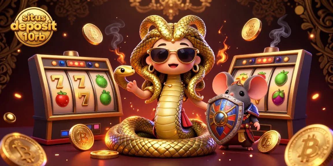 Experience high-stakes excitement in the situs deposit 10rb online casino with colorful slot reels and gold coins.