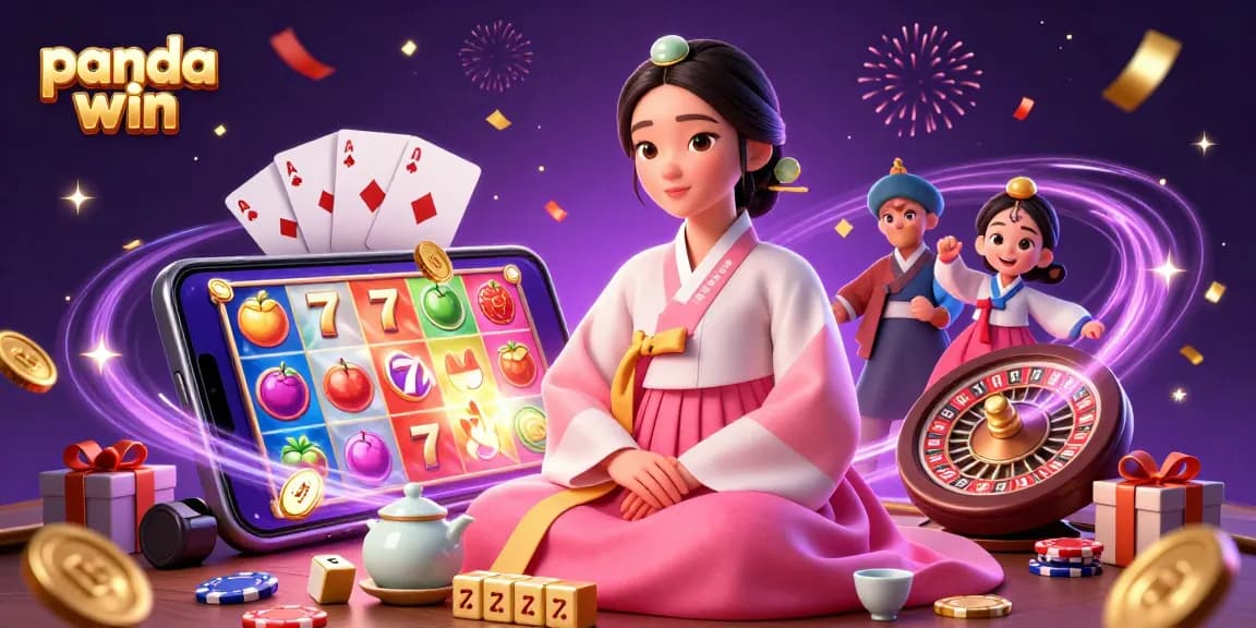 Panda Win menawarkan pengalaman yang hidup dengan mesin slot berputar dan koin emas yang jatuh dari atas.