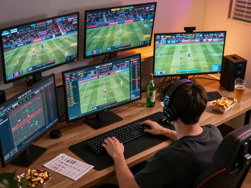 IDNSCORE user placing bets during live sports event, capturing the excitement of online gambling.