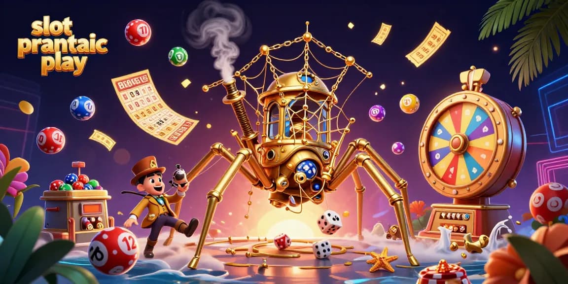 Spin the reels of slot pragmatic play while a golden spider weaves a web of chance in this vibrant casino scene.