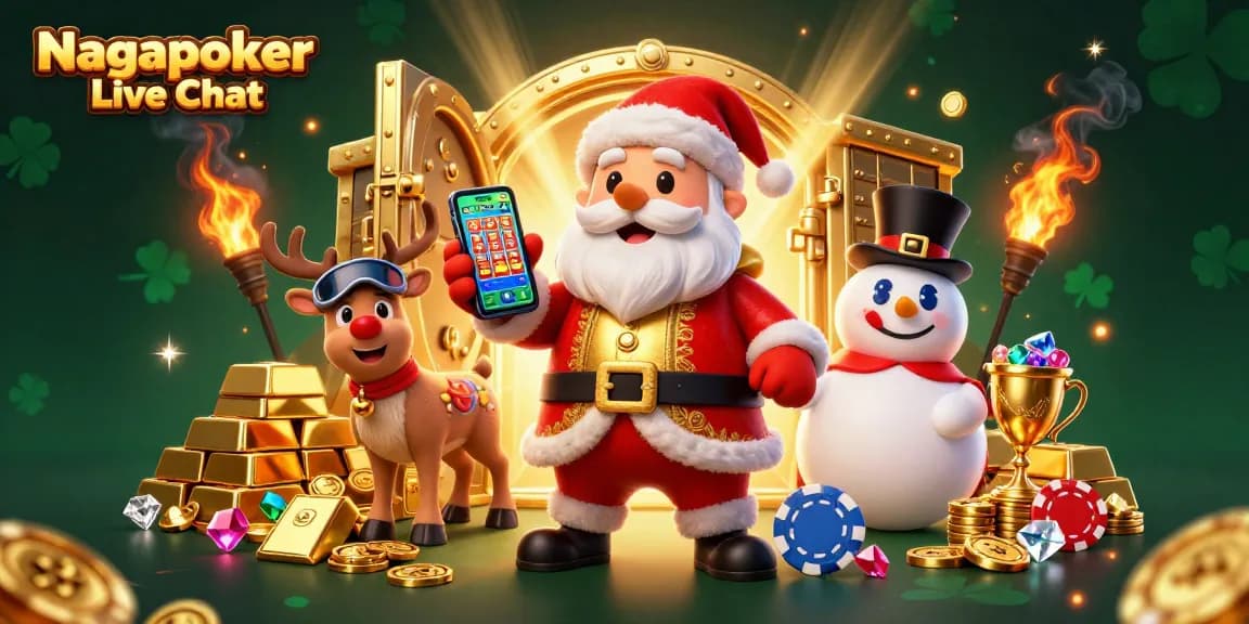 Nagapoker Live Chat: Join the festive scene with Santa Claus, a reindeer dealer, and a poker chip snowman!