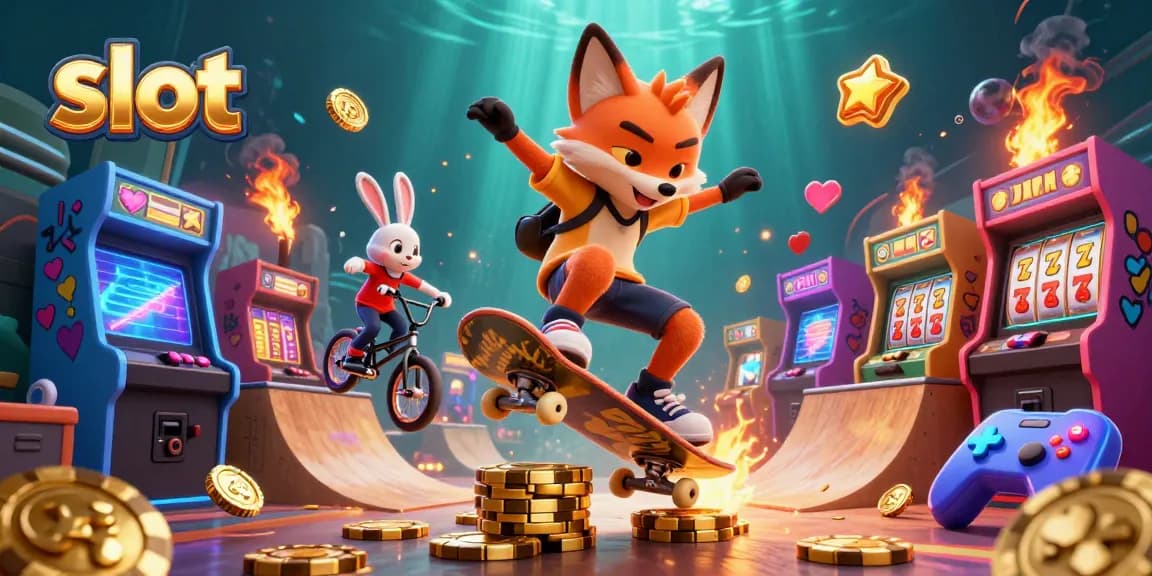 Engage in dynamic gameplay with slot machines and exciting characters in this vibrant 3D gambling scene.