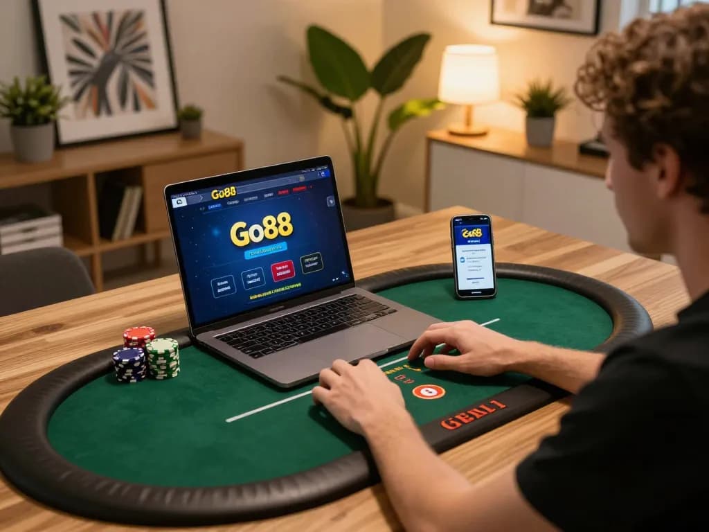 Engaging in a Go88 online poker game with vibrant atmosphere and strategic focus