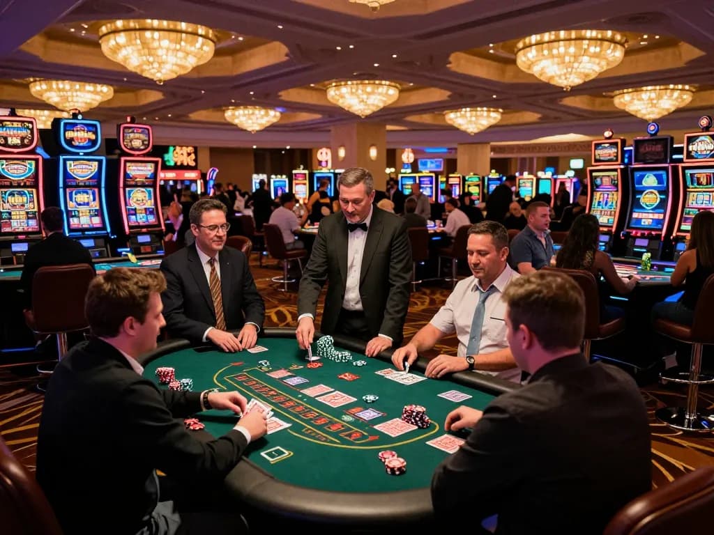 Engaged players at vipwin casino tables enjoying strategic gameplay during exciting evening.