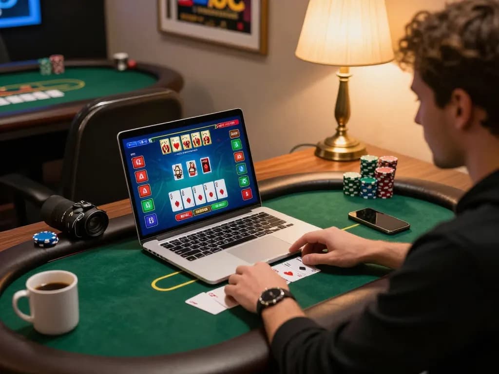 Engage with 888newcasino through thrilling online poker gameplay at home, showcasing competitive strategies.