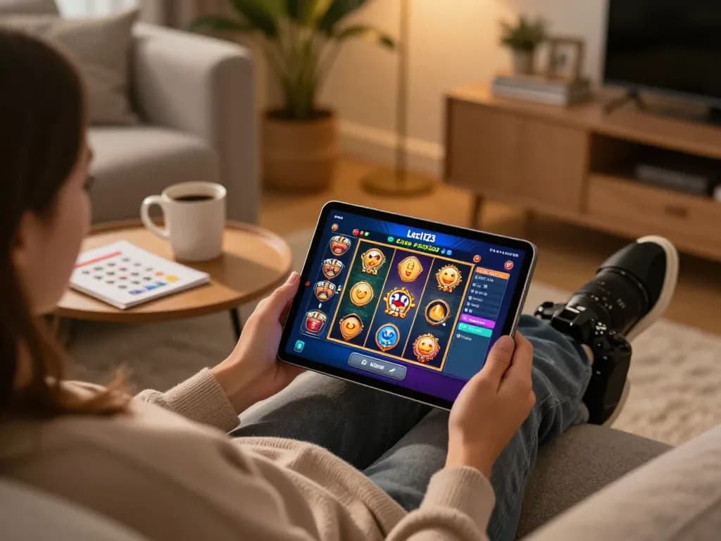 Interaksi platform Leci123 dengan tablet untuk permainan slot menciptakan suasana permainan di rumah yang mengundang.