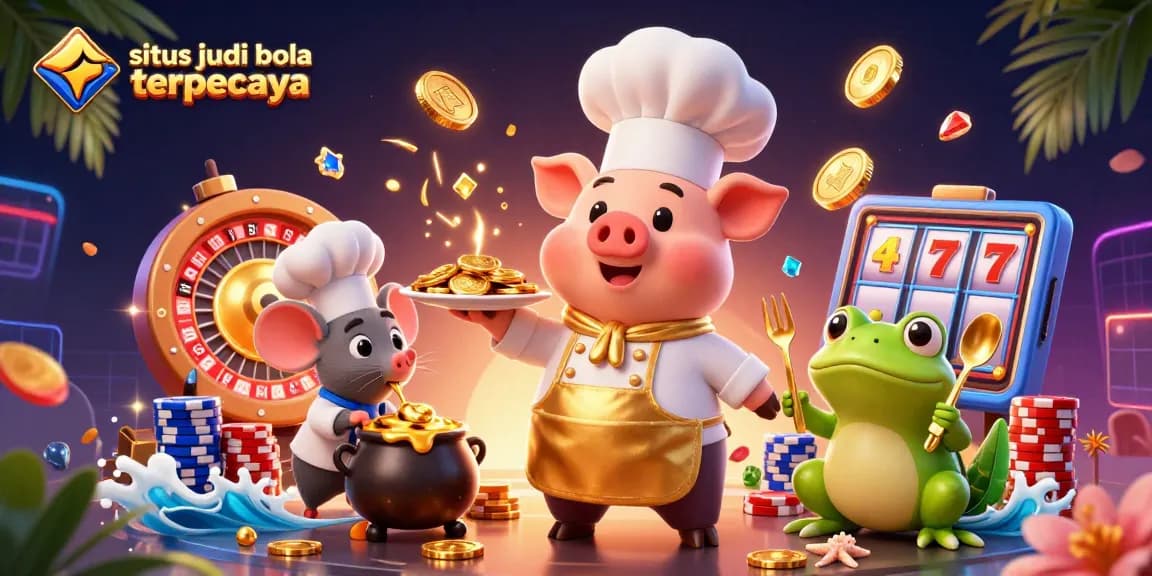 Engaging scene with characters highlighting situs judi bola terpercaya, showcasing thrilling betting elements and gold coins.