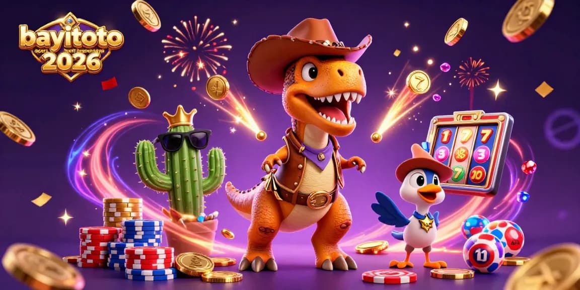 Experience the thrill at bayitoto agen togel terpercaya 2026 with a dynamic lottery scene featuring colorful characters and festive elements.