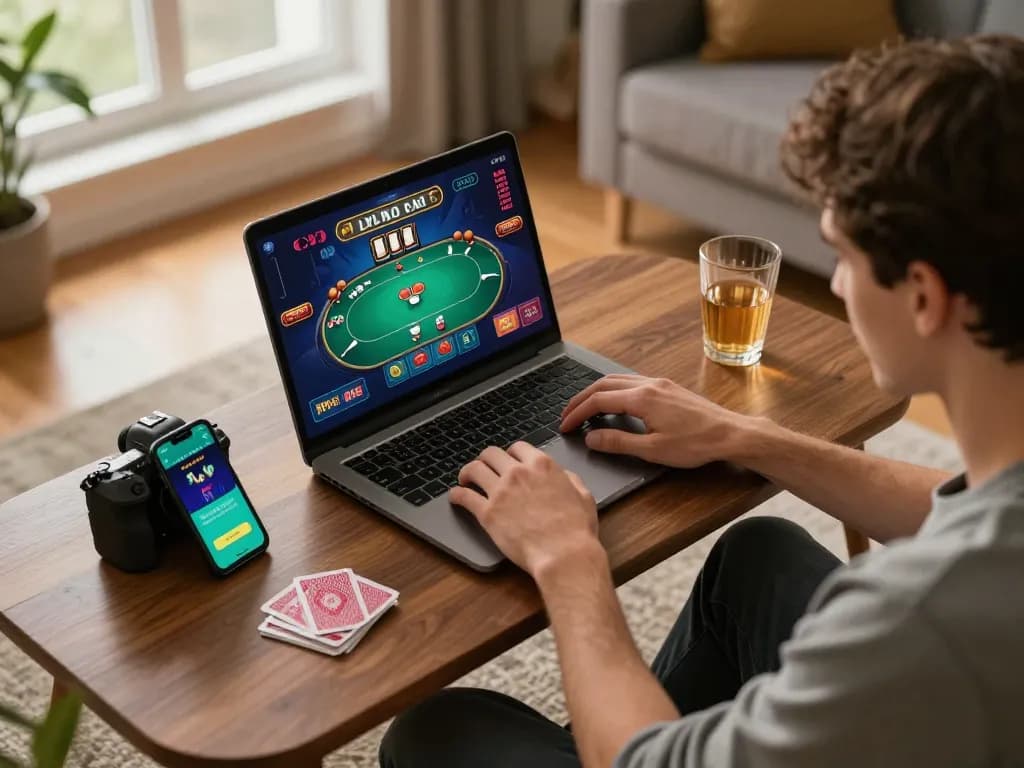 An engaging online gaming scene showing a player at https://gemwin.pics strategically involved in a vibrant poker game.