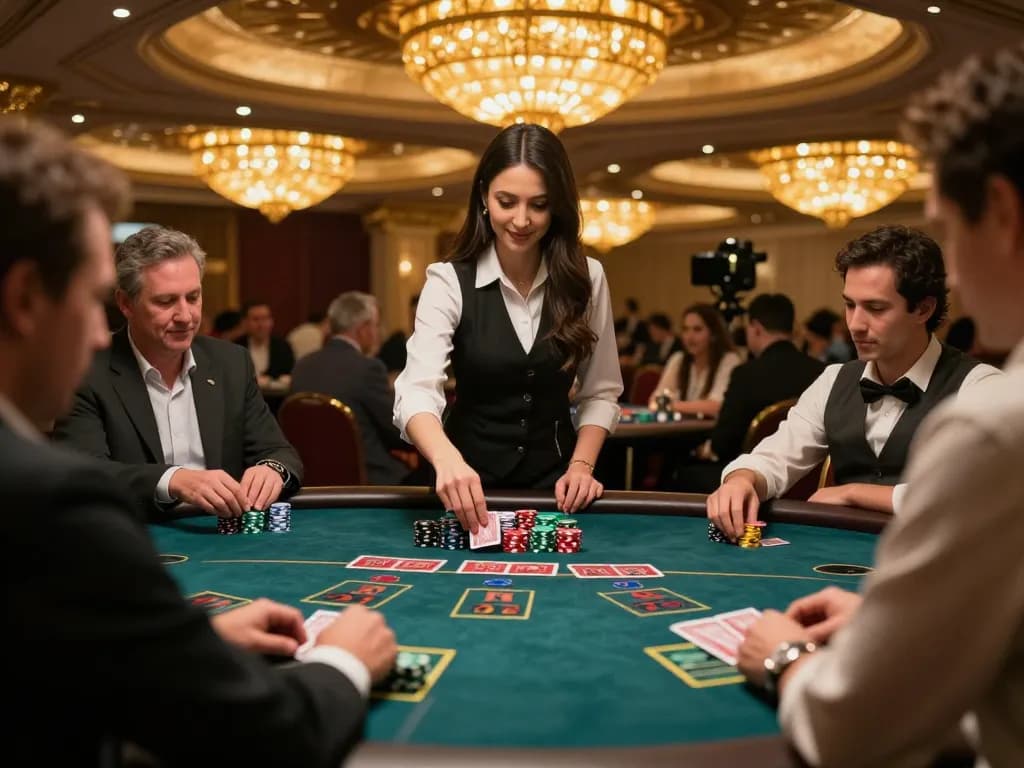 Players strategizing at a blackjack table while enjoying the vibrant atmosphere of open888 casino