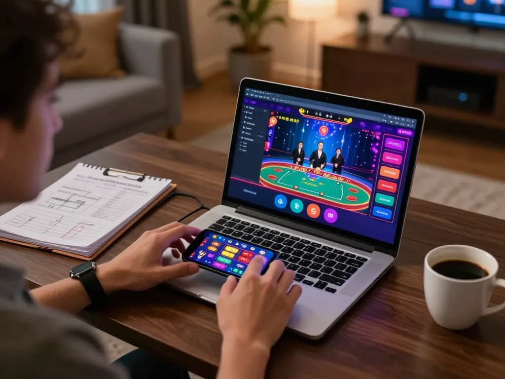 Engaging online gaming setup highlighting đăng ký for casino apps in a cozy home environment