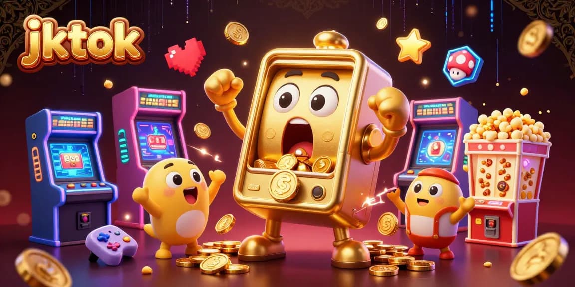 Menangkan jackpot di jktok dengan mesin slot kartun dan koin yang berjatuhan.