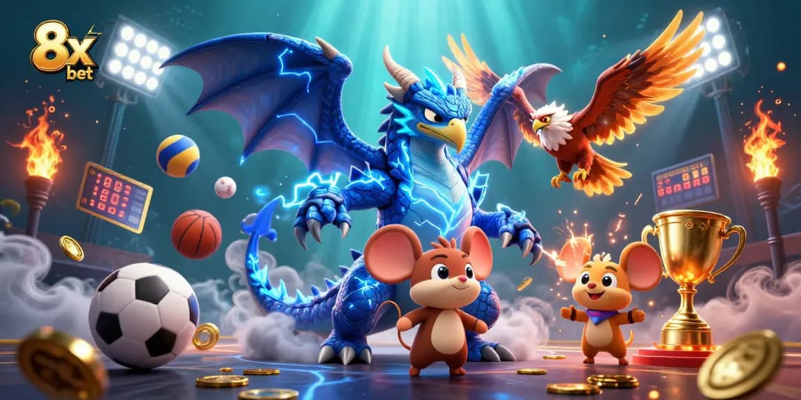 Engage in thrilling action with 8x bet, featuring dynamic sports elements and vibrant characters in an exciting gambling scene.