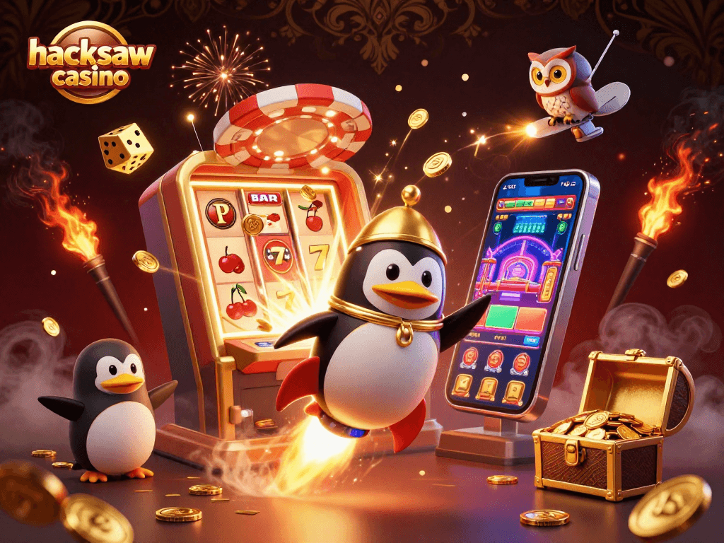 Experience the excitement of hacksaw casino with a golden penguin and thrilling jackpots.