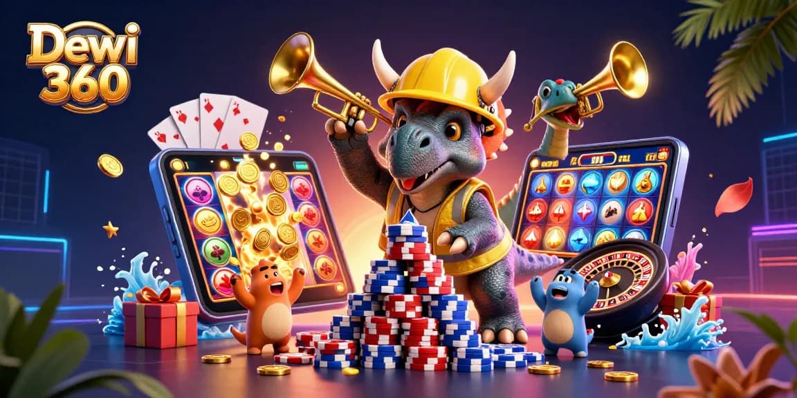 Pemain Dewi 360 merayakan kemenangan dengan slot game dan koin emas di layar smartphone