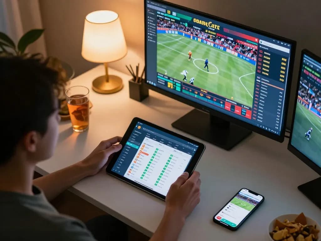 IDNSCORE sports betting setup at home showcasing live odds and betting activity for strategic gamblers.